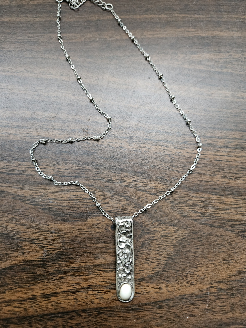 Sterling-Style Silver Filigree Pendant Necklace with White Stone